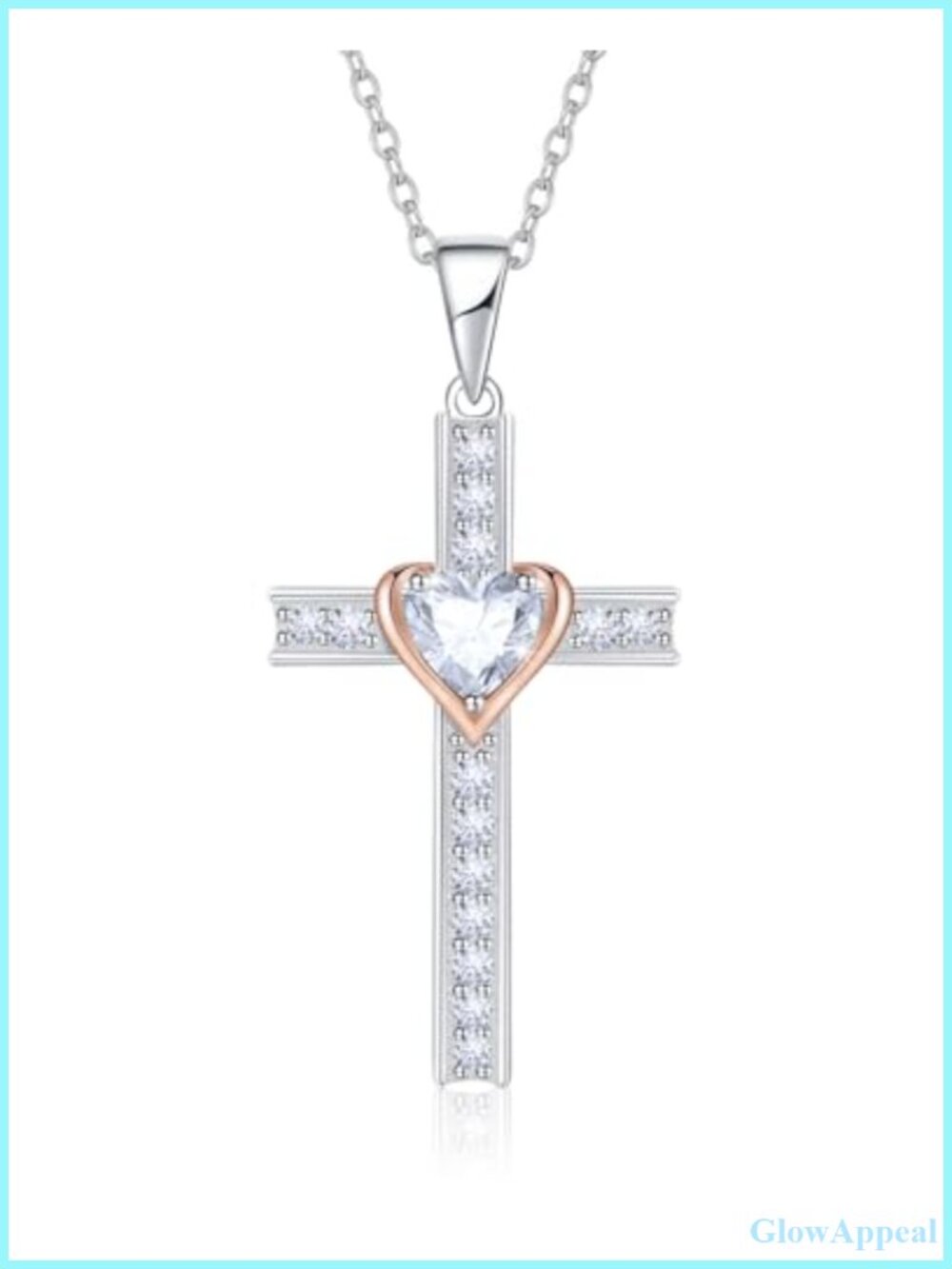 925 Sterling Silver Birthstone Cross Pendant Necklace Heart CZ 18 in